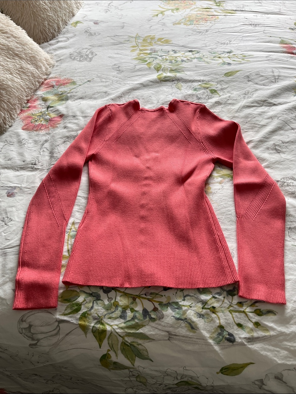 ba&sh Coral-Pink Button-Front V-Neck Ribbed Cardigan - Picture 3 of 5